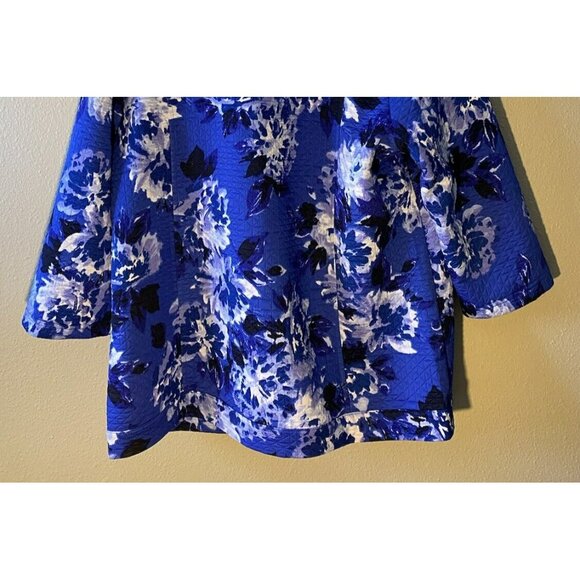 Isaac Mizrahi Live Open Front Cardigan Jacket Large Blue Floral Quilted 3/4 Slv - Picture 8 of 8
